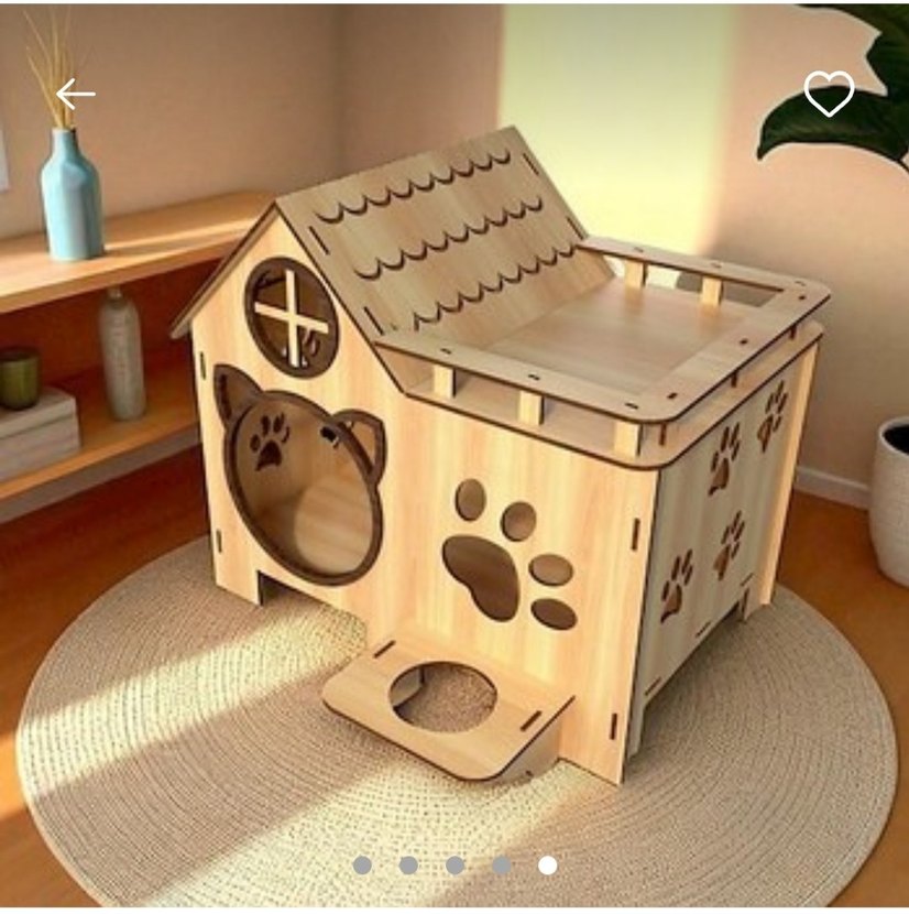 Ahşap Kedi Evi ve Mama Kabı Seti - Görsel 2