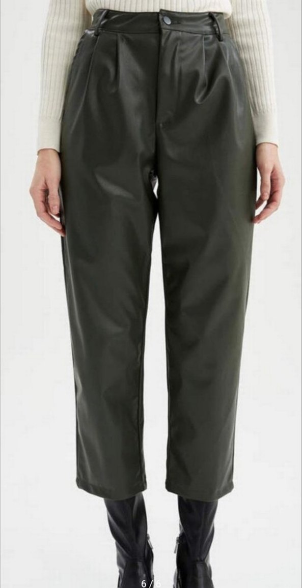 Kahverengi Deri Midi Bol Kesim Kadın Pantolon - Görsel 4