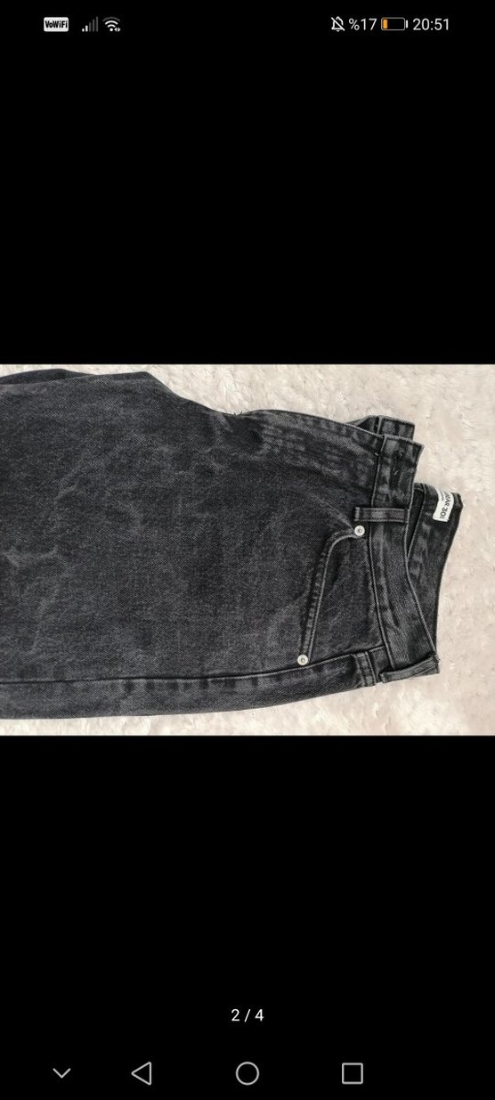 Gri Siyah Kemerli Bol Kesim Midi Kadın Kot Pantolon - Görsel 2