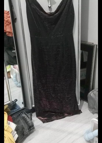 Kadın Siyah Uzun Drapeli V Yaka Elbise - Görsel 3