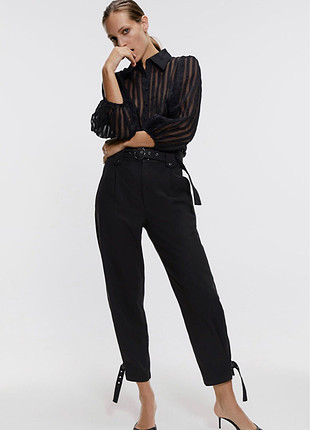 Zara Transparan çizgili organze bluz