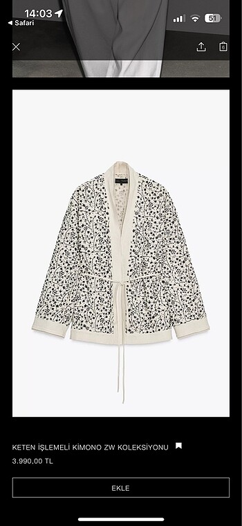 Zara Keten İşlemeli Kimono