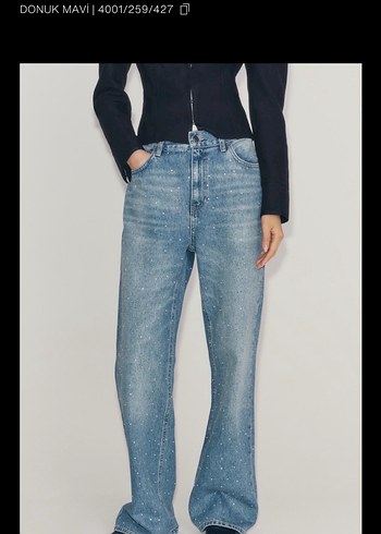 Zara Pariltili Wide Leg Orta Bel Jean