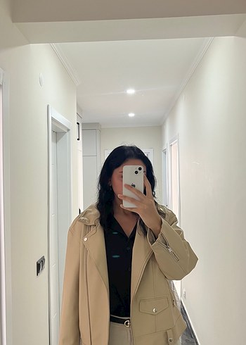BERSHKA Bej Deri Kadın Ceket