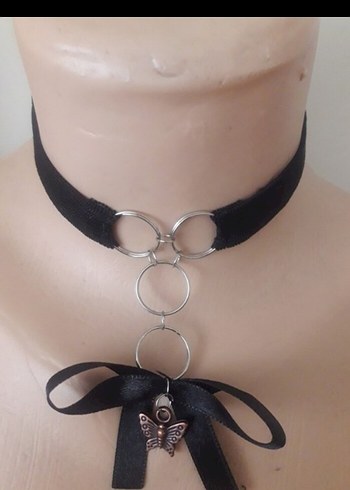 Accessorize Siyah Goth Midi Kolye Fiyonk Detaylı
