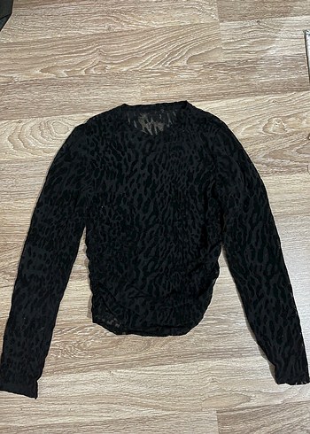 Bershka Siyah Uzun Kollu leopar Bluz