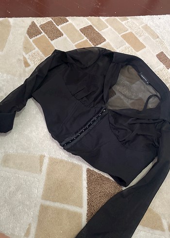 Düğmeli Siyah Gotik Kadın Bluz - Görsel 2