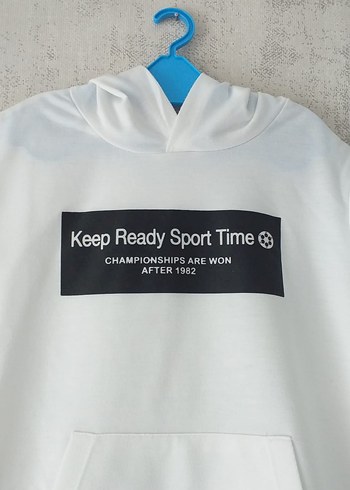 7 Yaş Beden beyaz Renk Kapüşonlu Erkek Çocuk Beyaz Spor Tshirt