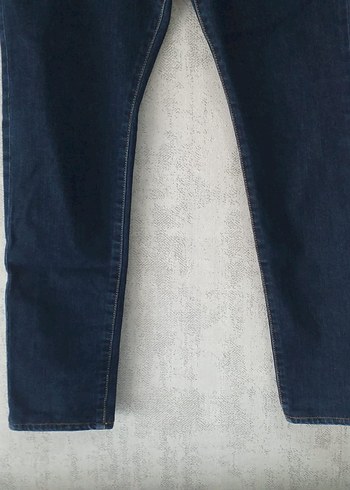 32 Beden lacivert Renk Erkek Mavi Baskılı Kemerli Denim Pantolon