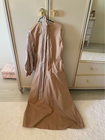 36 Beden camel Renk Hoopstore pötikareli elbise
