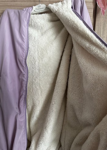 xl Beden mor Renk Kadın Mor Peluş Detaylı Midi Ceket
