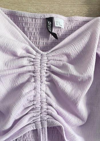 H&M lila V Yaka Uzun Kollu Keten Bluz