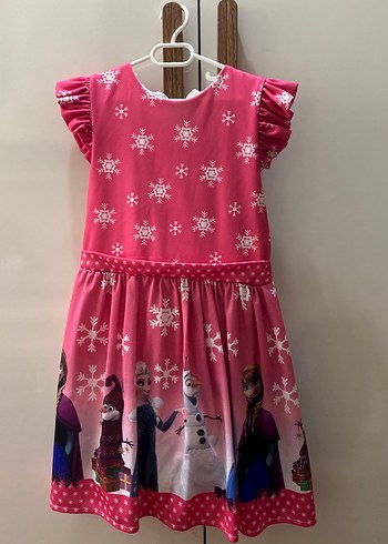 Kız Çocuk Pembe Baskılı Fırfırlı Elbise