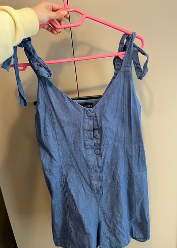Kadın Mavi Denim Mini Tulum - Görsel 4