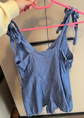 Kadın Mavi Denim Mini Tulum - Görsel 7