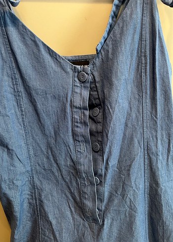 Kadın Mavi Denim Mini Tulum - Görsel 2