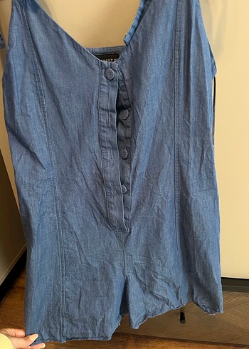 Kadın Mavi Denim Mini Tulum - Görsel 3