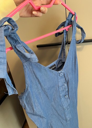 Kadın Mavi Denim Mini Tulum - Görsel 5