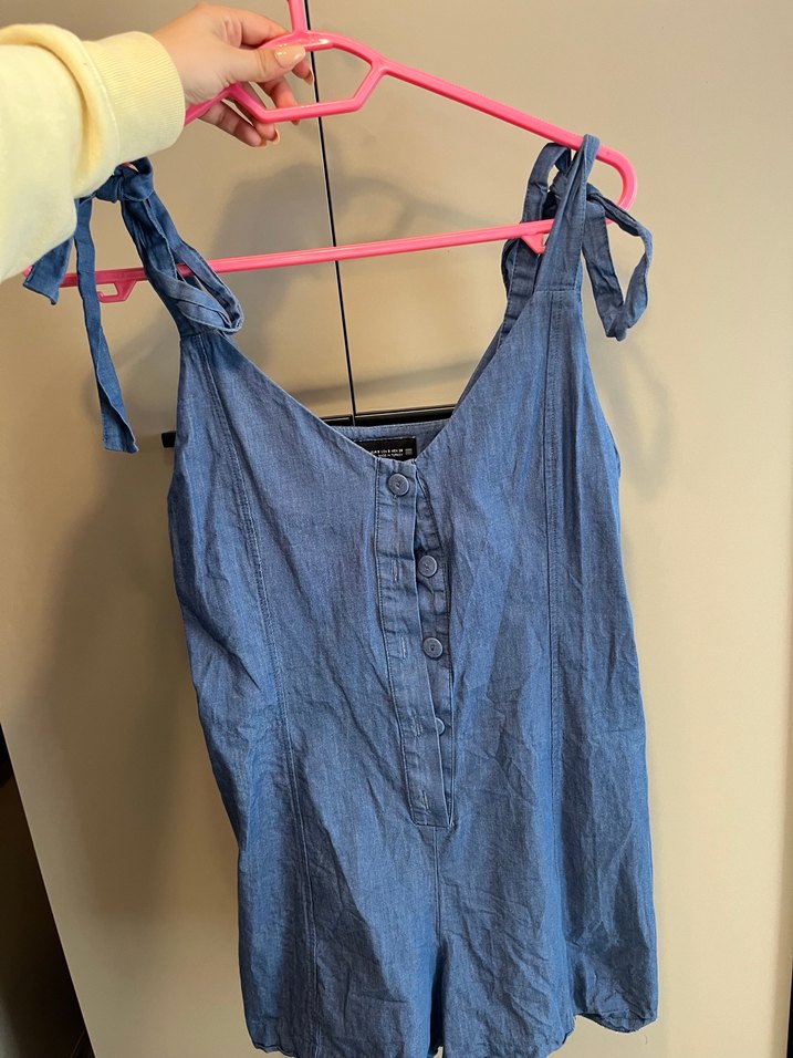 Kadın Mavi Denim Mini Tulum - Görsel 4