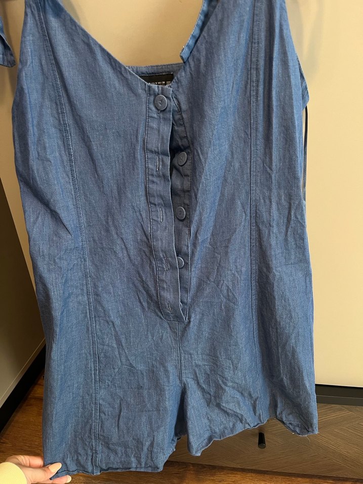 Kadın Mavi Denim Mini Tulum - Görsel 3