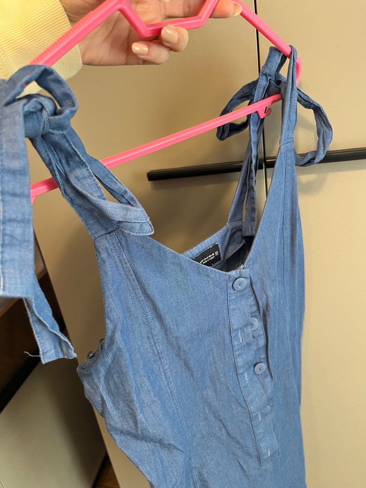 Kadın Mavi Denim Mini Tulum - Görsel 5