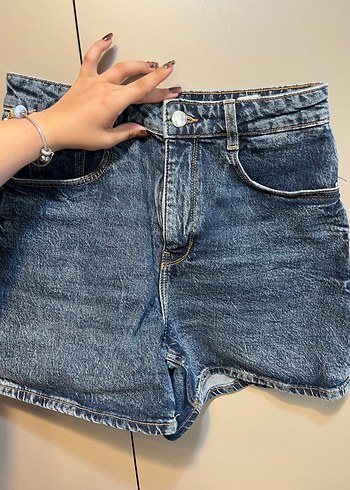 Zara Batik Desenli Mavi YÜKSEK BEL Denim Şort