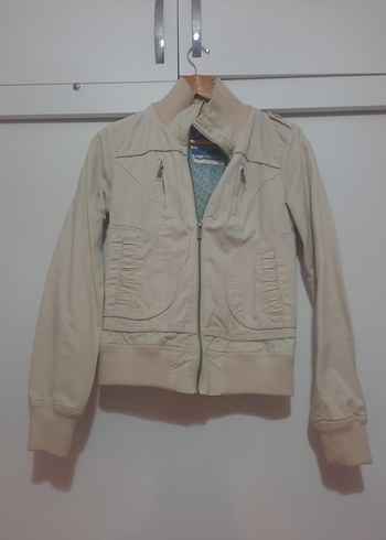Bershka Bej Midi Kadın Fermuarlı Ceket