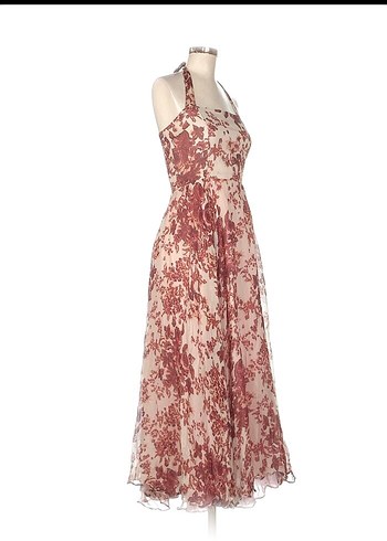 Diğer Vintage Bordo Dantel Detaylı Uzun Elbise