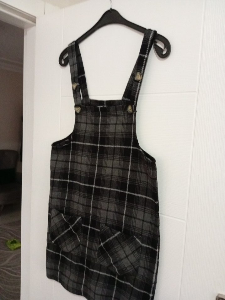 Gri Ekose Desenli Kadın Askılı slopet - Görsel 3