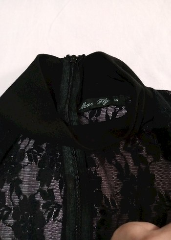 Dantel Detaylı Siyah Balıkçı Yaka Midi Elbise - Görsel 5