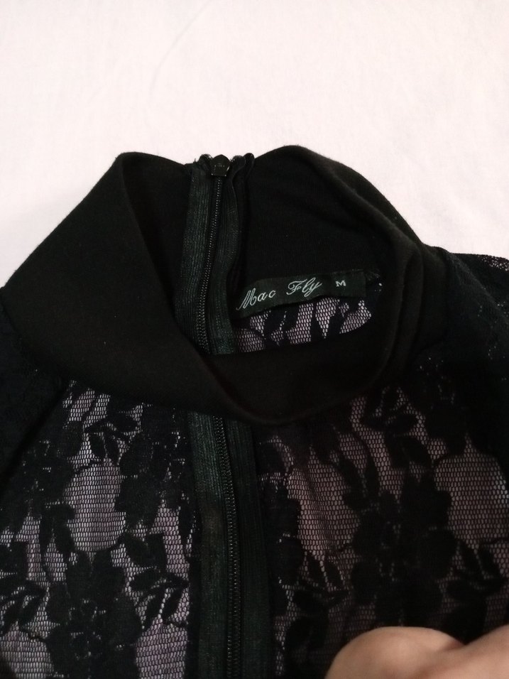 Dantel Detaylı Siyah Balıkçı Yaka Midi Elbise - Görsel 5