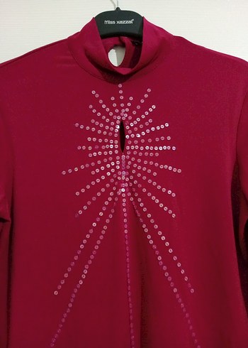 Uzun Kollu Bordo Payetli Bohem Bluz - Görsel 4