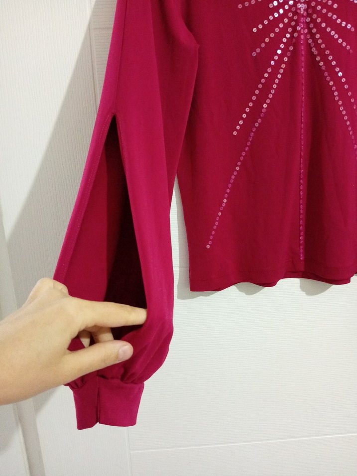 Uzun Kollu Bordo Payetli Bohem Bluz - Görsel 3