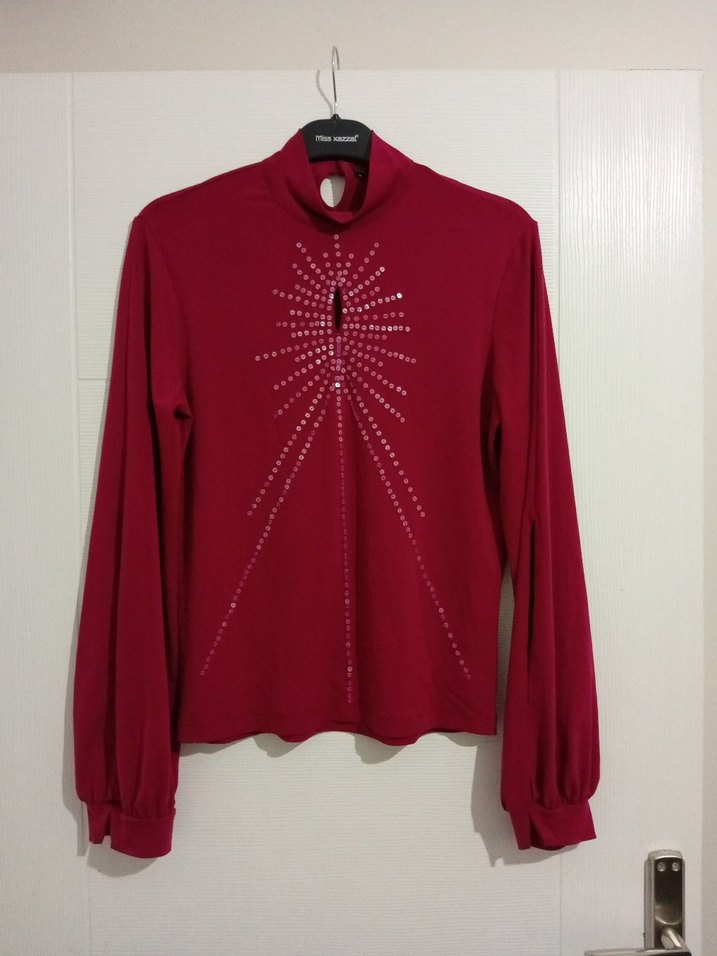 Uzun Kollu Bordo Payetli Bohem Bluz - Görsel 2