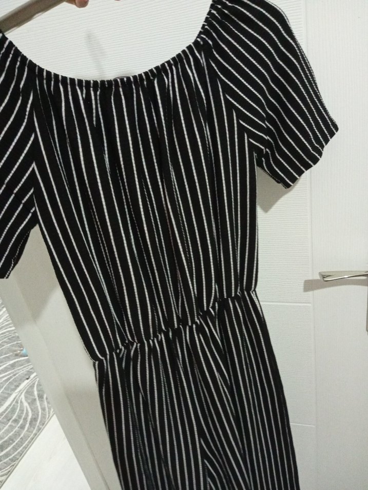 Kadın Siyah Çizgili Tulum - Görsel 5