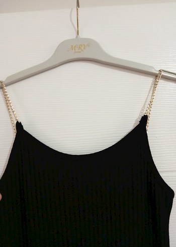 Siyah zincir Askılı Uzun Kadın Elbise - Görsel 3