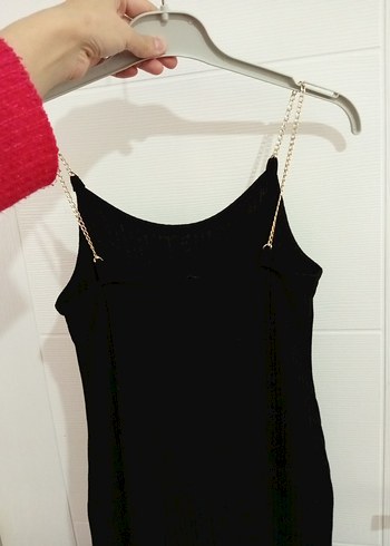 Siyah zincir Askılı Uzun Kadın Elbise - Görsel 4