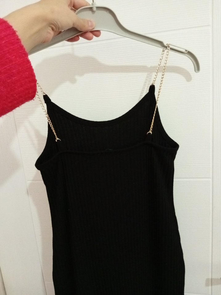 Siyah zincir Askılı Uzun Kadın Elbise - Görsel 4