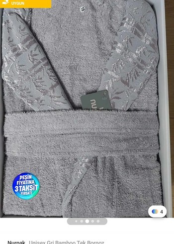 Nurpak 3XL Unisex Gri Bamboo Tek Bornoz