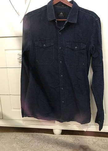 Erkek Lacivert Denim Gömlek Uzun Kollu