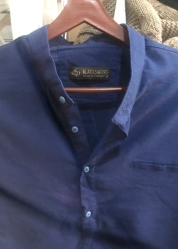 m Beden Erkek Lacivert Denim Gömlek, Uzun Kollu, Salaş