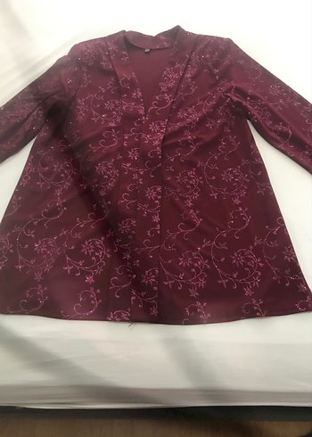 Bordo Nakışlı Uzun Kollu Bohem Kadın Ceket