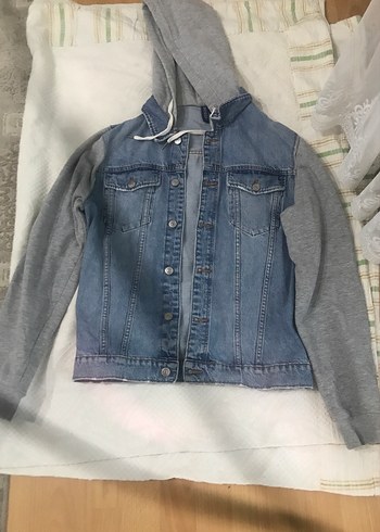 H&M Gri Kapüşonlu Erkek Denim Ceket