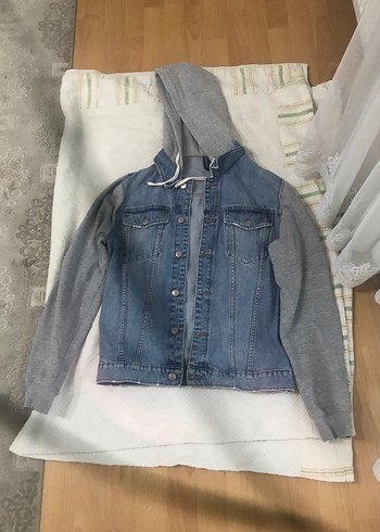 Gri Kapüşonlu Erkek Denim Ceket