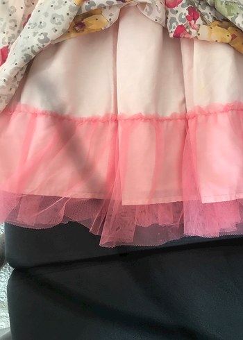 7 Yaş Beden pembe Renk Kız Çocuk Pembe Nakışlı Fırfırlı Elbise