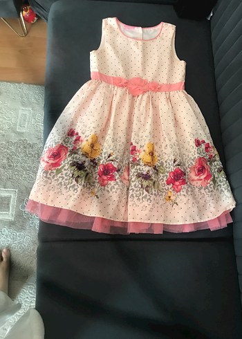 Kız Çocuk Pembe Nakışlı Fırfırlı Elbise