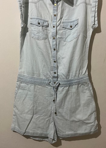 Gri Denim Kolsuz Mini Tulum - Görsel 4