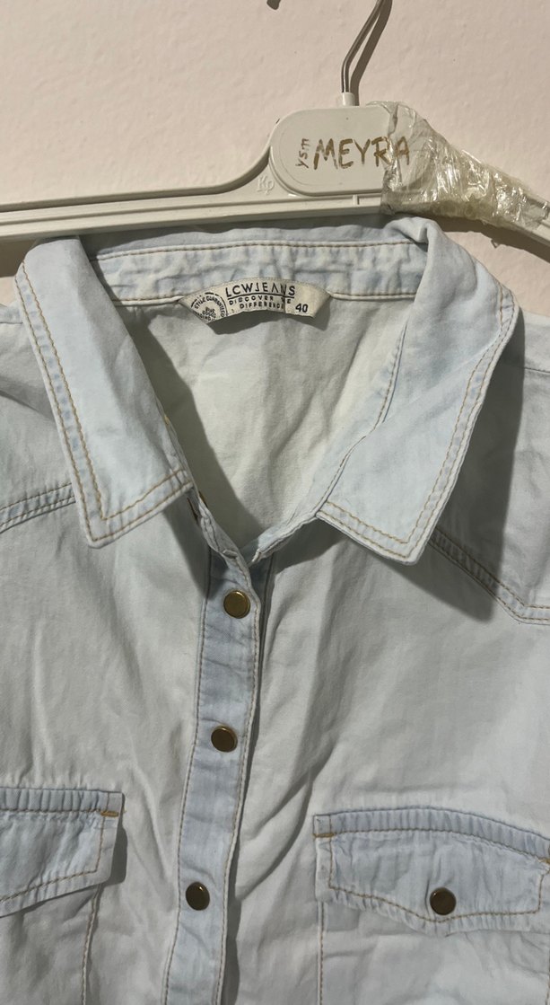 Gri Denim Kolsuz Mini Tulum - Görsel 3