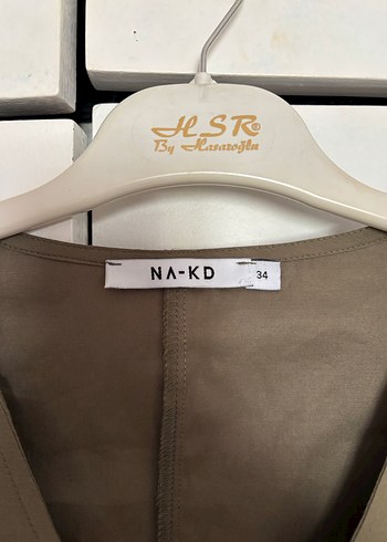 Bej Düğmeli V Yaka Keten Kadın Gömlek - Görsel 2