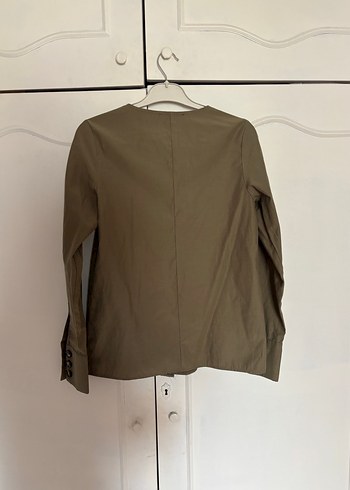 Bej Düğmeli V Yaka Keten Kadın Gömlek - Görsel 3